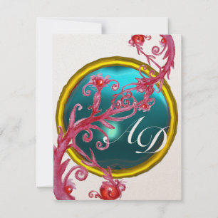 MAGIC BERRIES 4,MONOGRAMM blaues Aquamaringold Einladung