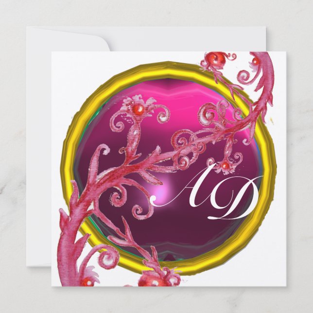 MAGIC BERRIES 4,MONOGRAMM blaues Aquamaringold Einladung (Vorderseite)