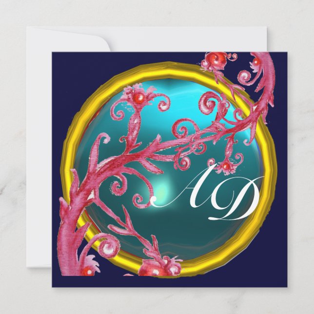 MAGIC BERRIES 4,MONOGRAMM, lila Einladung (Vorderseite)