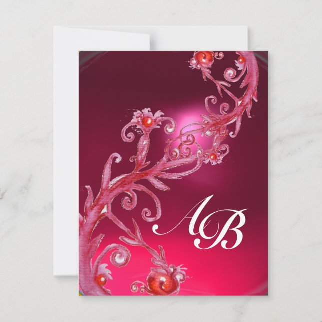 MAGIC BERRIES 4,MONOGRAMM, roter Ruby Einladung (Vorderseite)