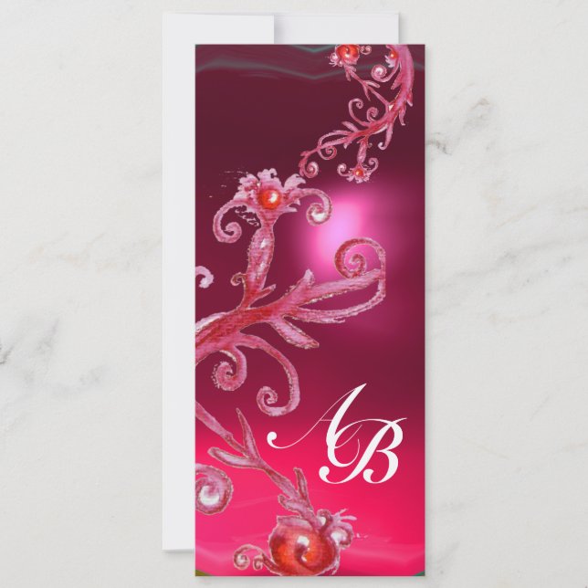 MAGIC BERRIES 4,MONOGRAMM, rotes rubinrotes Gold Einladung (Vorderseite)