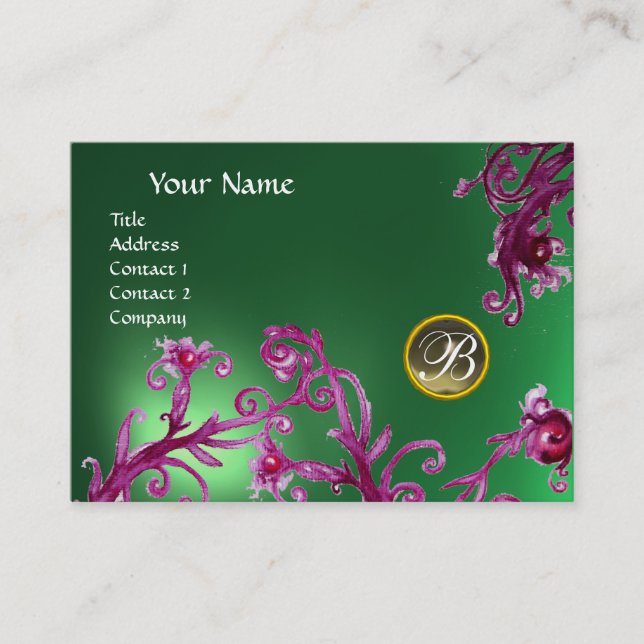 MAGIC BERRIES MONOGRAM, Grey Agate Jade Green Visitenkarte (Vorderseite)