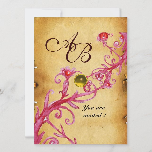 MAGIC BERRIES MONOGRAM Parchment Gelber Topaz Einladung (Vorderseite)