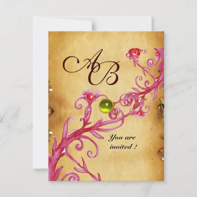 MAGIC BERRIES MONOGRAM Parchment Gelbes Topaz Einladung (Vorderseite)