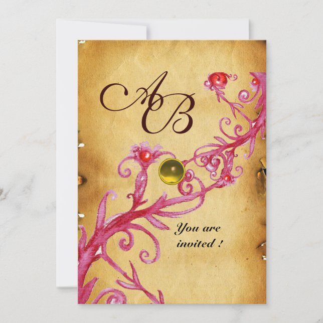 MAGIC BERRIES MONOGRAM Parchment Gelbes Topaz Einladung (Vorderseite)