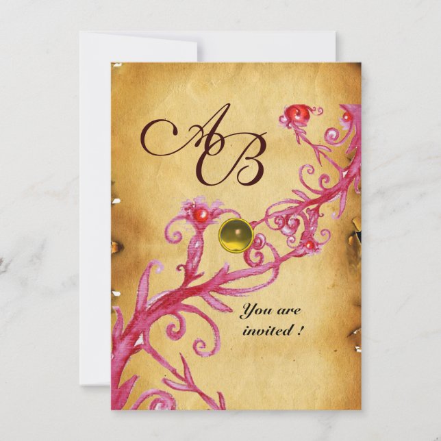 MAGIC BERRIES MONOGRAM-Pergament Gelbe uAwg Einladung (Vorderseite)