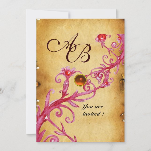 MAGIC BERRIES MONOGRAM Pergament Orange Einladung (Vorderseite)