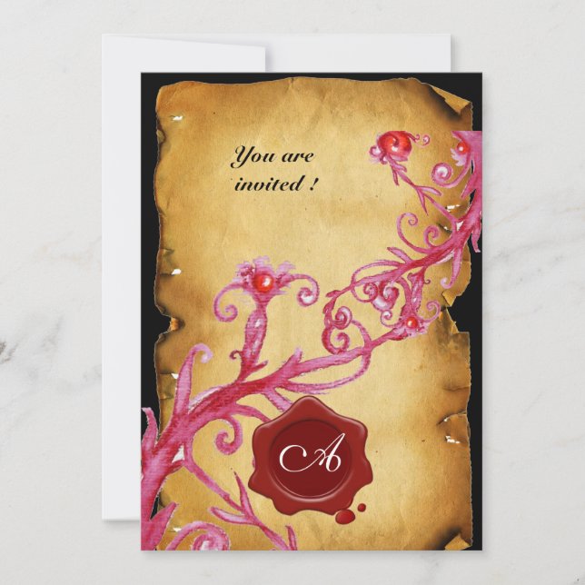 MAGIC BERRIES MONOGRAM, Red Wax Siegel Lila Wirbel Einladung (Vorderseite)