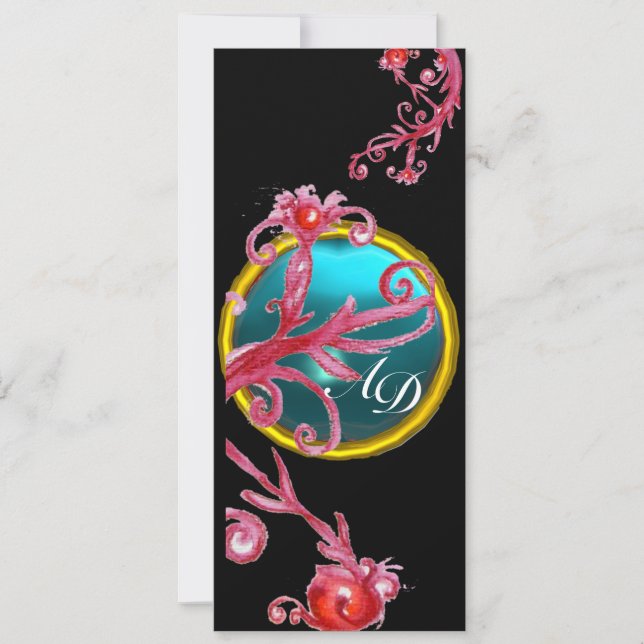 MAGIC BERRIS 4,MONOGRAMM blaues Aquamarin Einladung (Vorderseite)