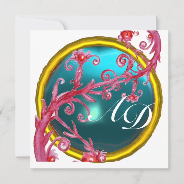 MAGIC BERRIS 4,MONOGRAMM blaues Aquamarin Einladung (Vorderseite)