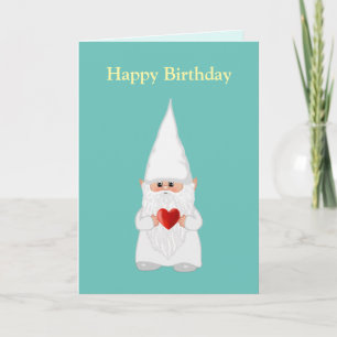 Magic Birthday Gnome with Heart on Aquamarin Karte
