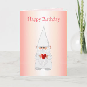 Magic Birthday Gnome with Heart on Pink Karte
