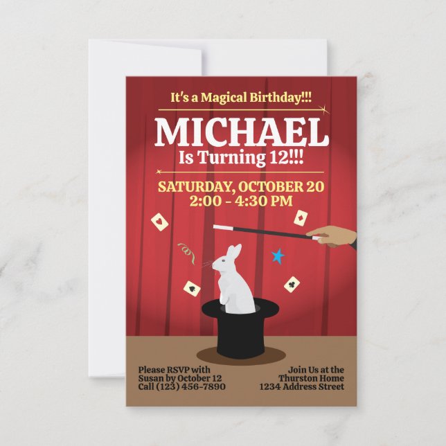 Magic Birthday Party Einladung - Top Hat & Bunny (Vorderseite)