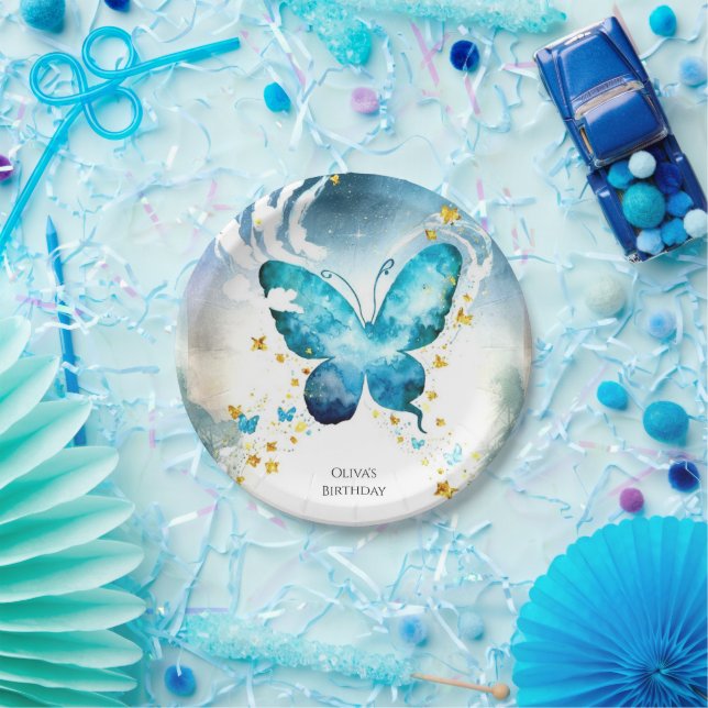 Magic Blue Butterfly Geburtstag Pappteller (Party)