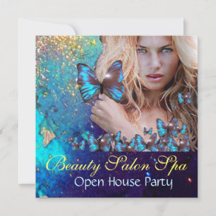 MAGIC BLUE BUTTERFLY Open House Party Monogram Einladung
