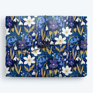 Magic Blue Illustriert Spring Floral Geschenkpapier