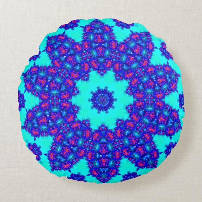 Magic Blue kaleidoscope flourished Rundes Kissen (Vorderseite)