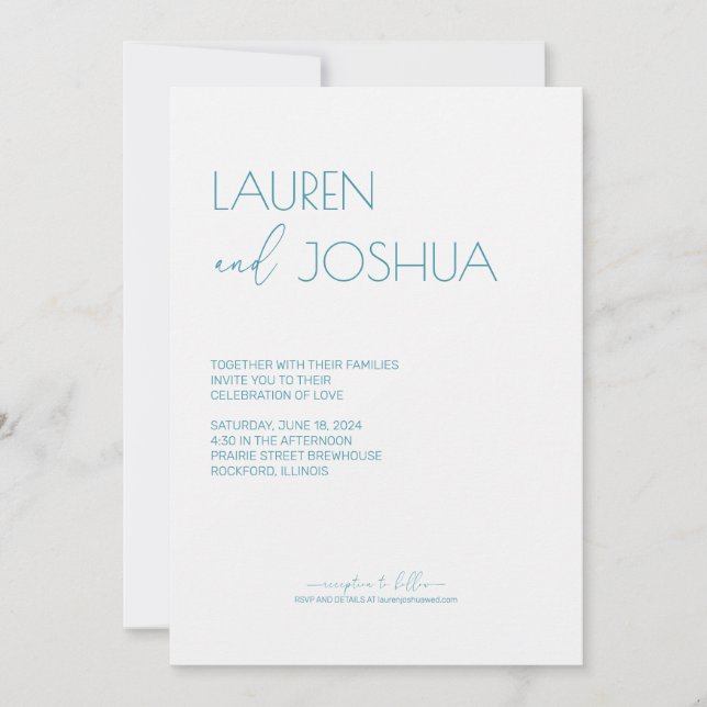 Magic Blue ・ Moderne Minimalistische Script Weddin Einladung (Vorderseite)