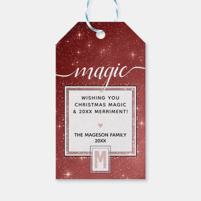 MAGIC Blush Wasserfarbe Monogramm & Burgund Starry Geschenkanhänger (Vorderseite)