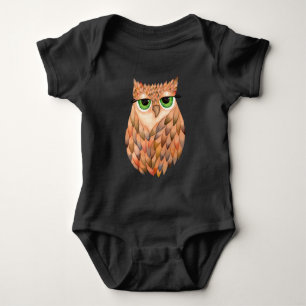 Magic Brown Owl Illustration Baby Bodysuit Strampler