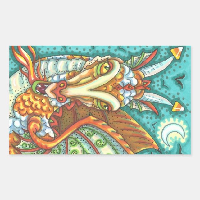 MAGIC CANDY CORN DRAGON, HALLOWEEN FANTASY RECHTECKIGER AUFKLEBER (Vorderseite)