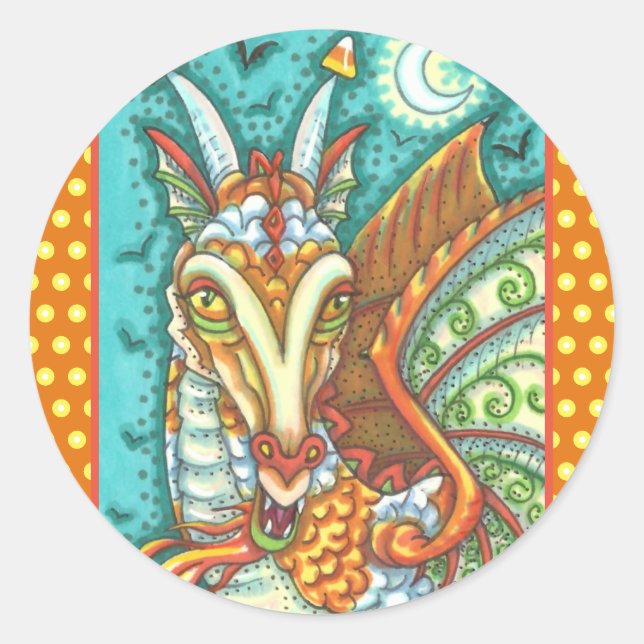 MAGIC CANDY CORN DRAGON, HALLOWEEN FANTASY RUNDER AUFKLEBER (Vorderseite)