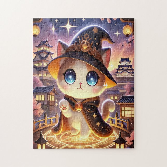 Magic Cat & Japanese Castle | Fantasy Puzzle (Vertikal)