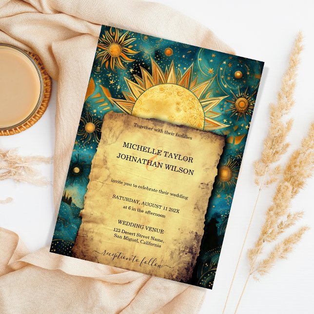 Magic Celestial Astro Cosmic Gold Stars Moon Einladung (celestial astro cosmic wedding invitation)