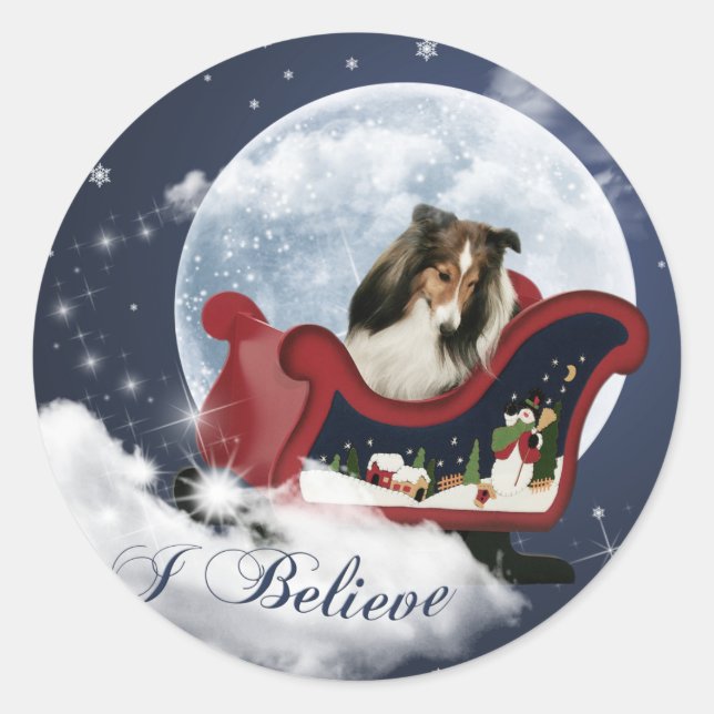 Magic Christmas Sheltie Runder Aufkleber (Vorderseite)