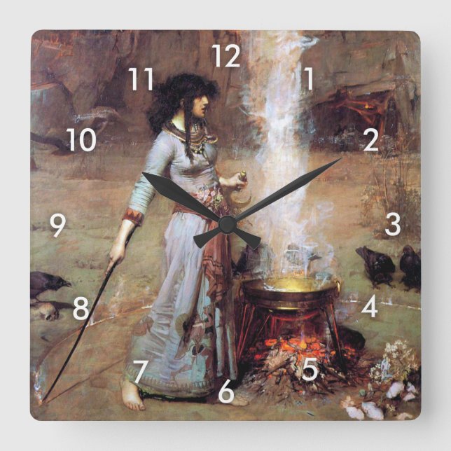 Magic Circle, John William Waterhouse Quadratische Wanduhr (Vorderseite)