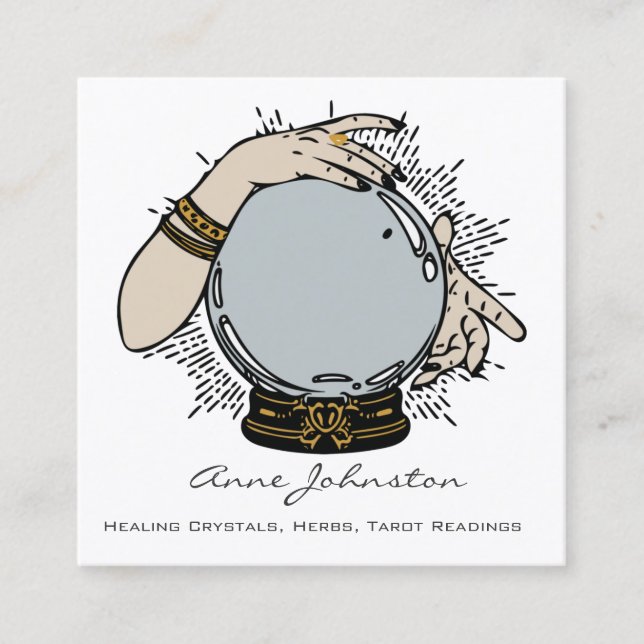 Magic Crystal Ball and Handplatz Business Card Quadratische Visitenkarte (Vorderseite)