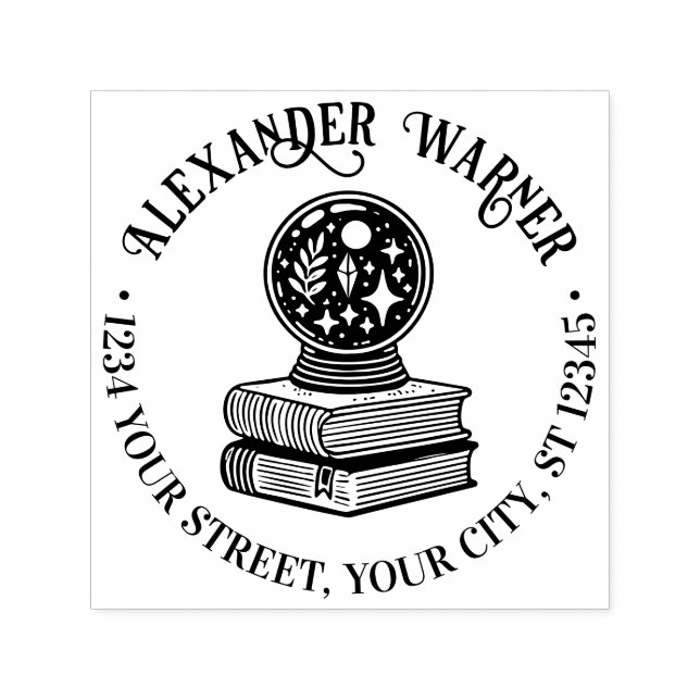 Magic Crystal Ball on Books Name Rücksendeadresse Permastempel (Design)