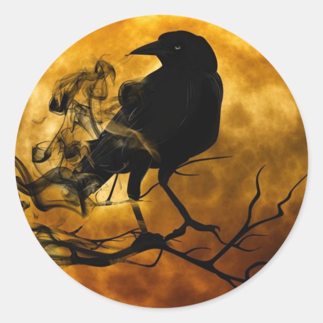 Magic Dark Raven on Harvest Moon Halloween Sticker (Vorderseite)