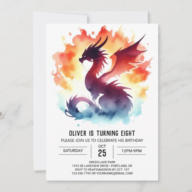 Magic Dragon Birthday Digital Einladung (Vorderseite)