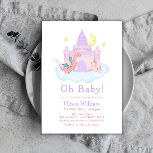 Magic Fairytale Dragon Unicorn Kinderdusche Einladung (Magic Fairytale Dragon Unicorn Baby Shower Invitation)