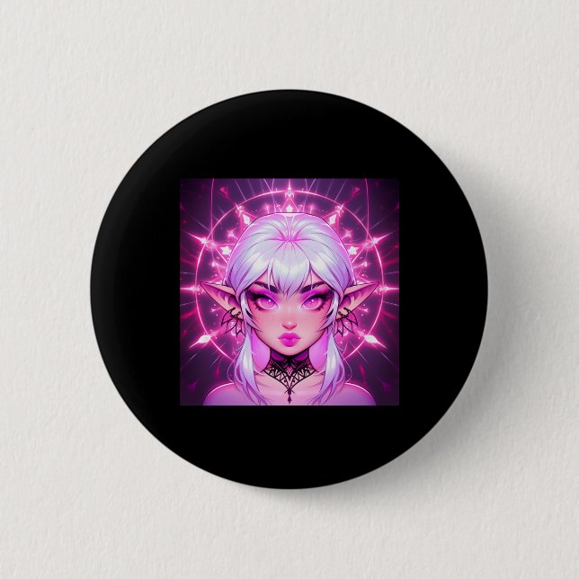 Magic Fantasy Elf Anime Girl Sticker Button (Vorderseite)