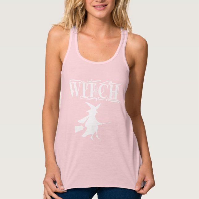 Magic Flying Witch White Typography Halloween Tank Top (Vorderseite)