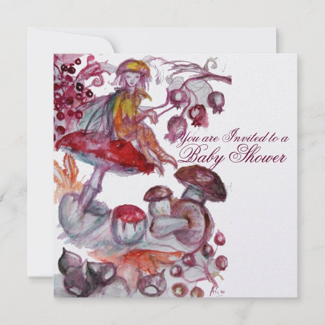 MAGIC FOLLET OF MUSHROOMS BABY SHOWER EINLADUNG (Vorderseite)