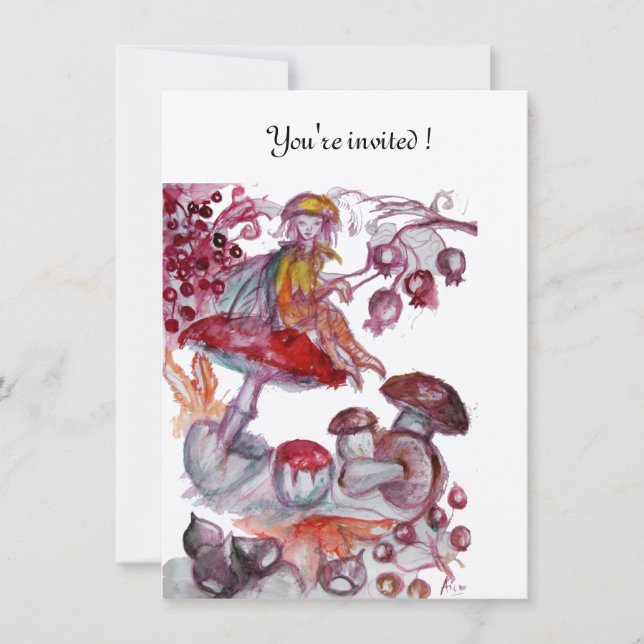 MAGIC FOLLET OF MUSHROOMS, Fantasy Baby Shower Einladung (Vorderseite)