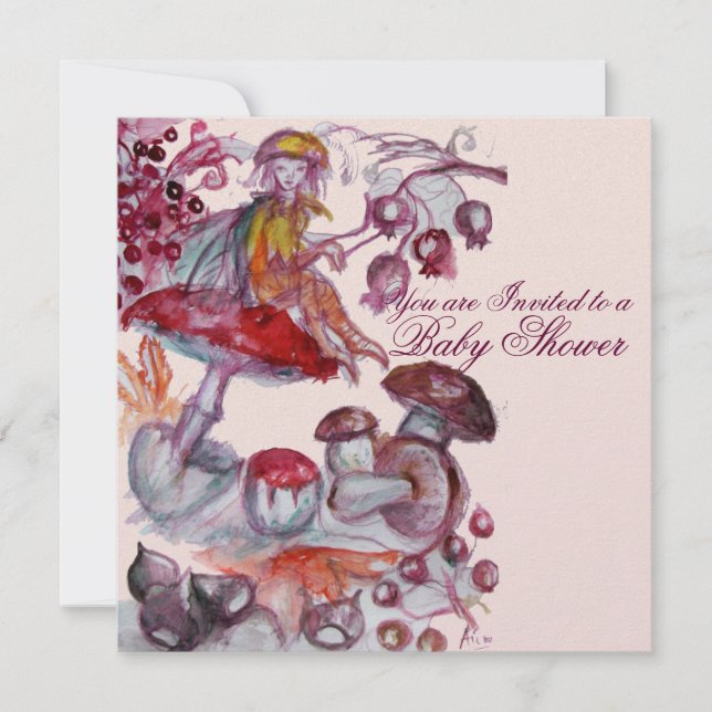 MAGIC FOLLET OF MUSHROOMS PINK GIRL BABY SHOWER EINLADUNG (Vorderseite)