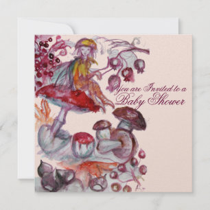 MAGIC FOLLET OF MUSHROOMS PINK GIRL BABY SHOWER EINLADUNG