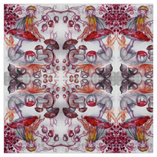 MAGIC FOLLET OF MUSHROOMS Red White Flora Fantasy Stoff (Muster)