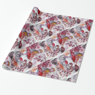 MAGIC FOLLET OF MUSHROOMS Red White Floral Fantasy Geschenkpapier