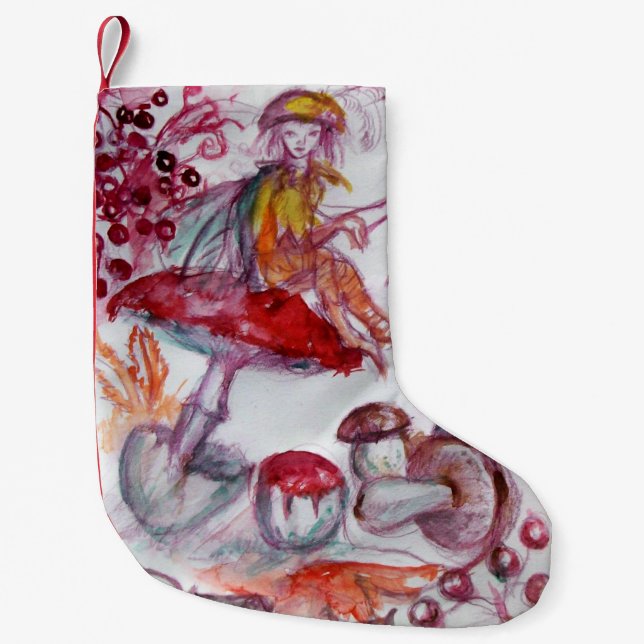 MAGIC FOLLET OF MUSHROOMS Red White Floral Fantasy Kleiner Weihnachtsstrumpf (Vorderseite)