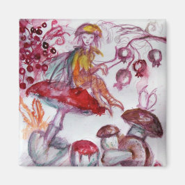 MAGIC FOLLET OF MUSHROOMS Red White Floral Fantasy Magnet