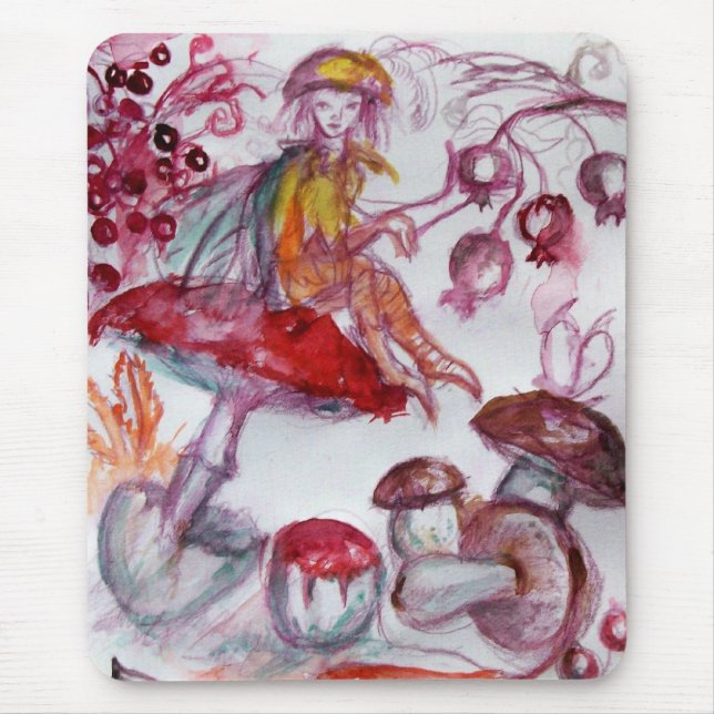 MAGIC FOLLET OF MUSHROOMS Red White Floral Fantasy Mousepad (Vorne)
