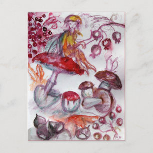 MAGIC FOLLET OF MUSHROOMS Red White Floral Fantasy Postkarte