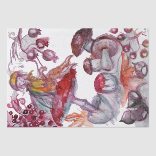 MAGIC FOLLET OF MUSHROOMS Red White Floral Fantasy Seidenpapier (Vorderseite)