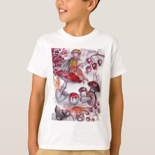 MAGIC FOLLET OF MUSHROOMS Red White Floral Fantasy T-Shirt
