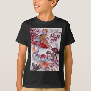 MAGIC FOLLET OF MUSHROOMS Red White Floral Fantasy T-Shirt